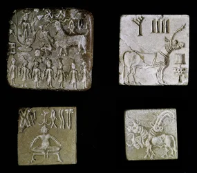 Four seals depicting mythological animals, from Mohenjo-Daro, Indus Valley, Pakistan, 3000-1500 BC